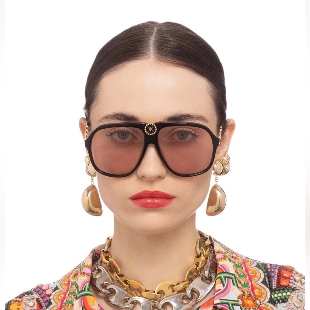 CAMILLA “The Heiress” tan black oversized aviator vintage inspired sunglasses